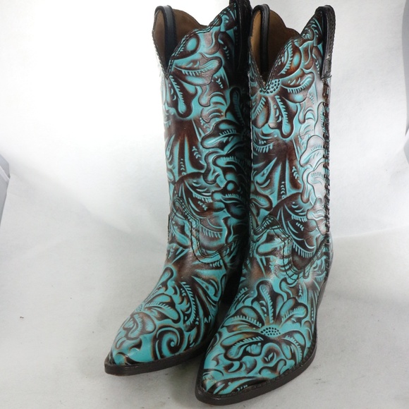 SOLD! Patricia Nash Bergamo Turquoise Tooled Boots - Picture 5 of 8